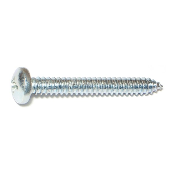 Sheet Metal Screw, #14 x 2 in, Zinc Plated Steel Pan Head Phillips Drive, 100 PK